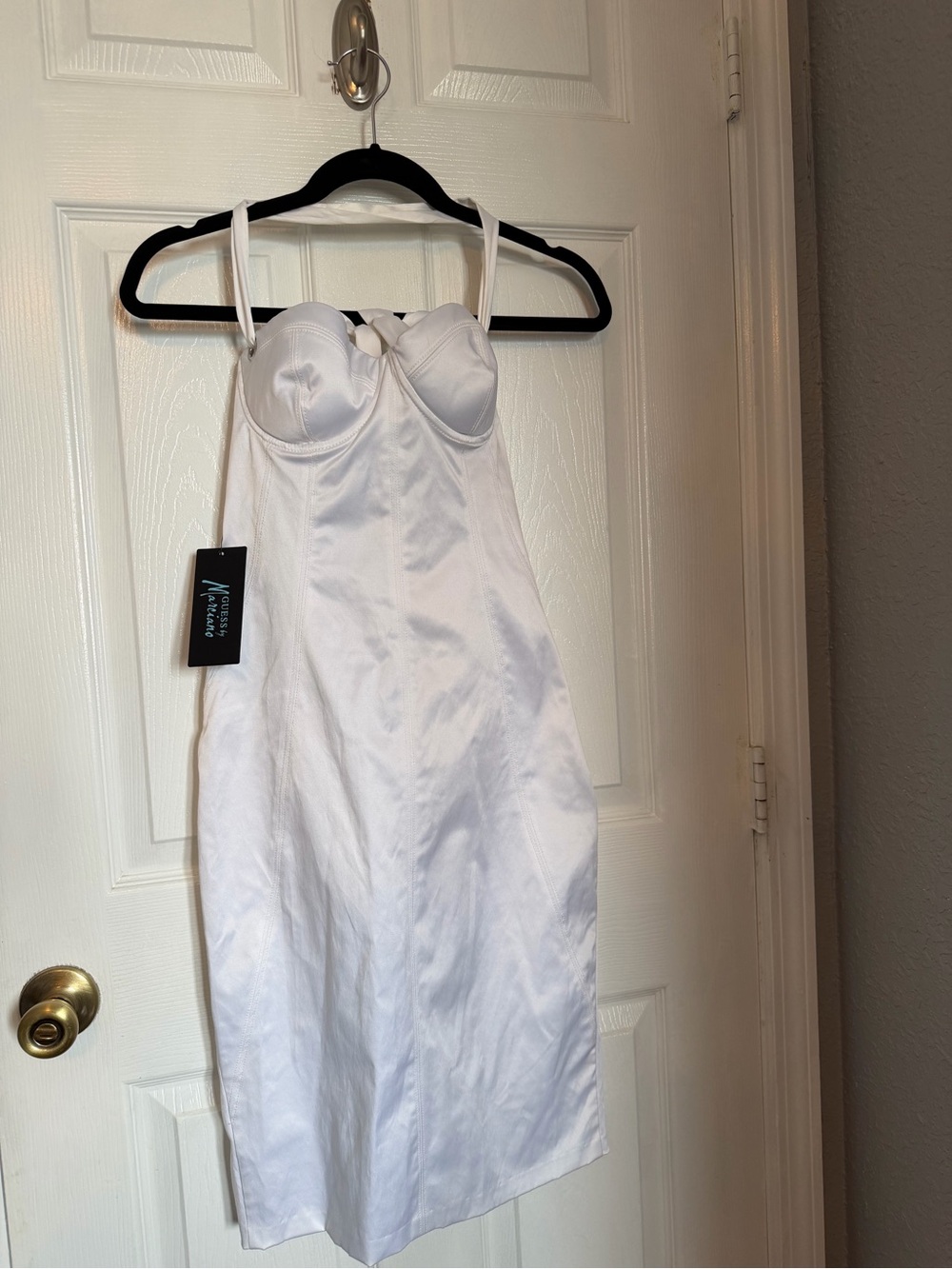 Guess by Marciano White Satin Bustier Midi Dress